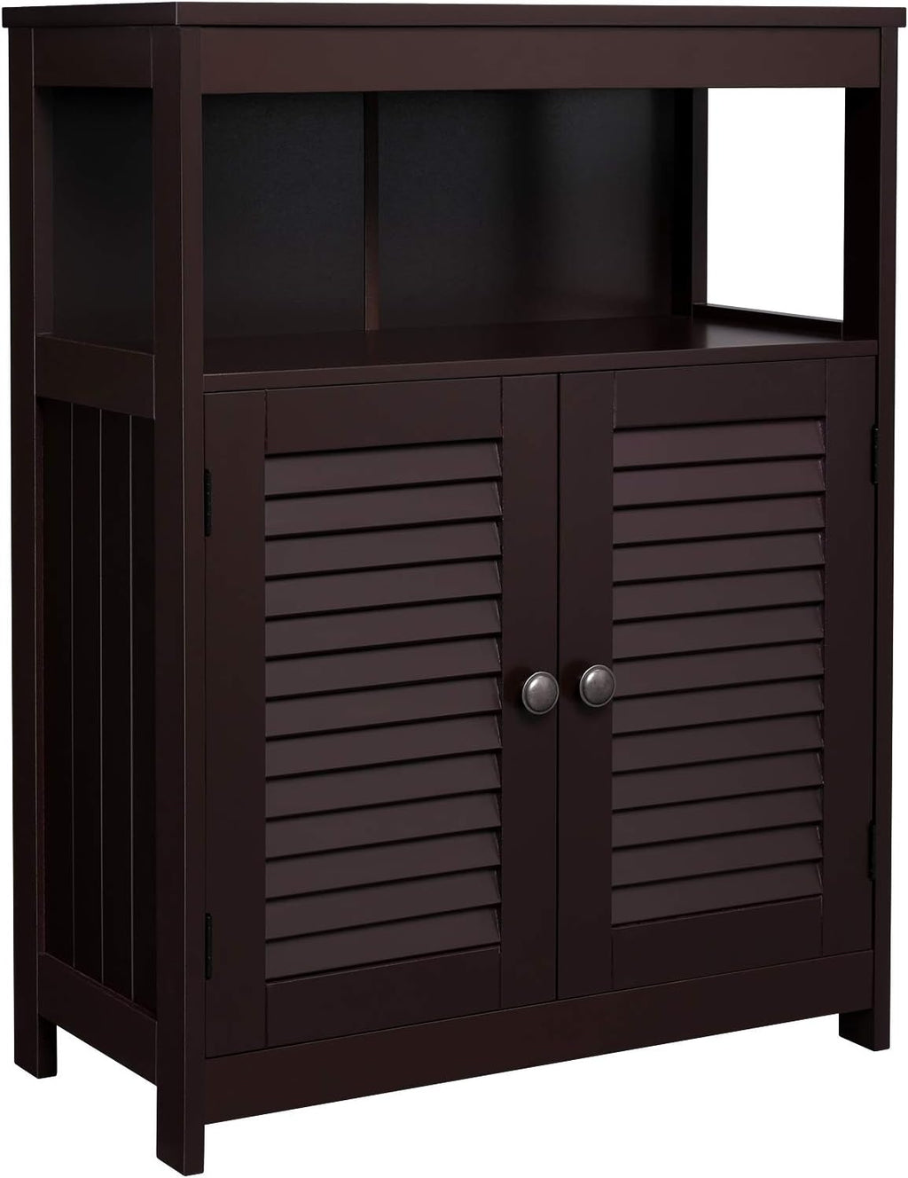 White Bathroom Storage Floor Cabinet with Double Shutter Door and Adjustable Shelf T575980