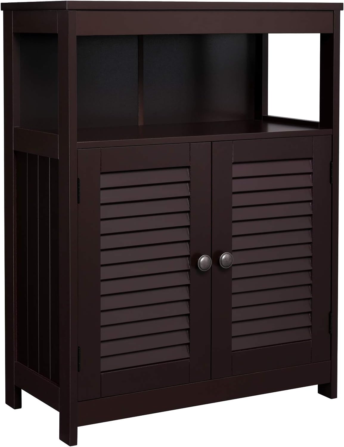 White Bathroom Storage Floor Cabinet with Double Shutter Door and Adjustable Shelf T575980