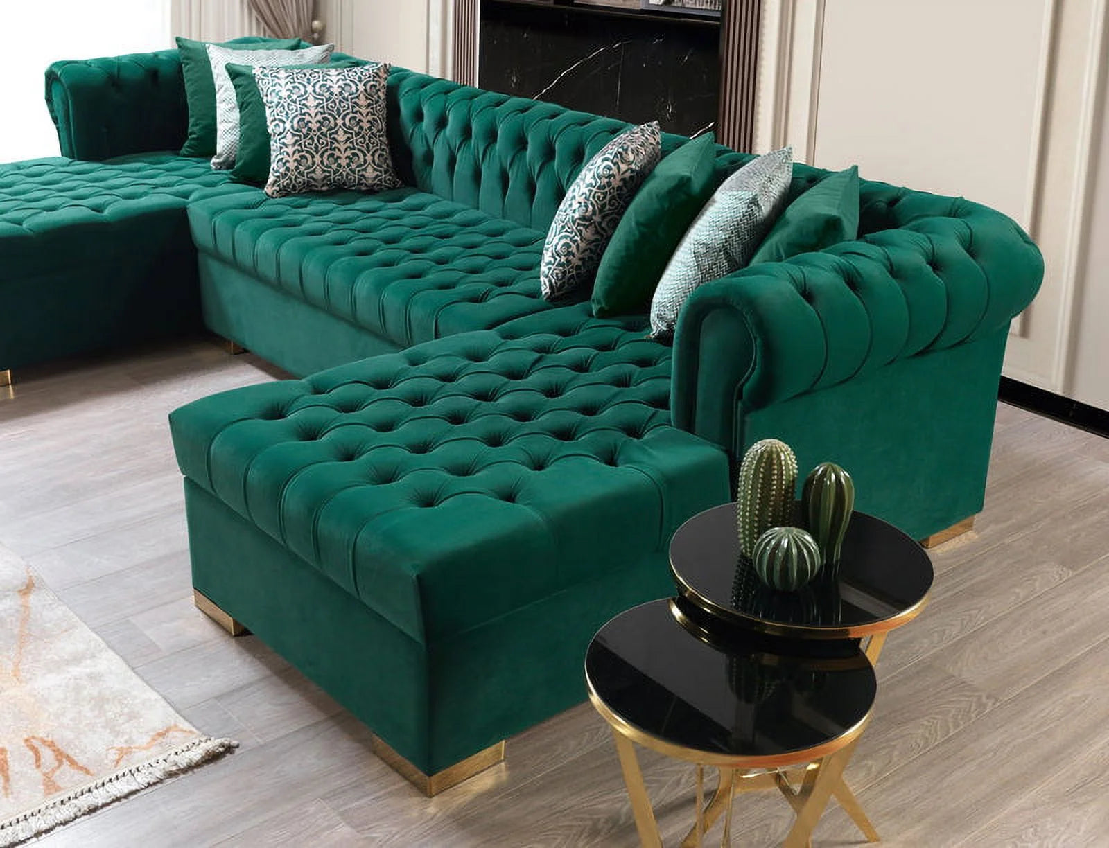 Green Velvet Double Chaise Sectional Y788