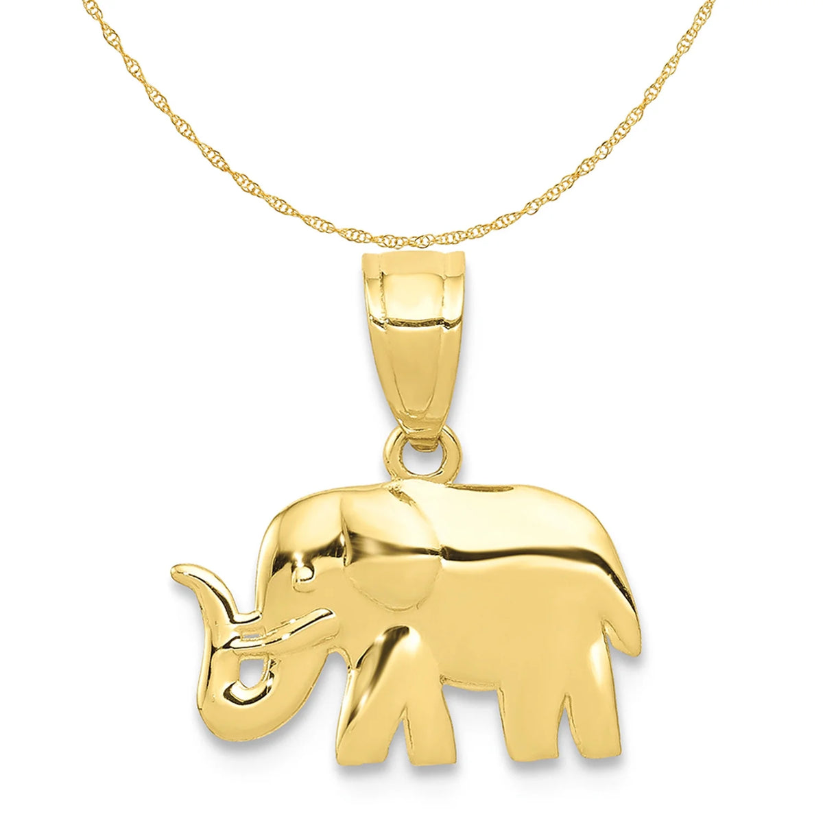 10K Yellow Gold Elephant Pendant Charm with Rope Chain Necklace 20'' M331086