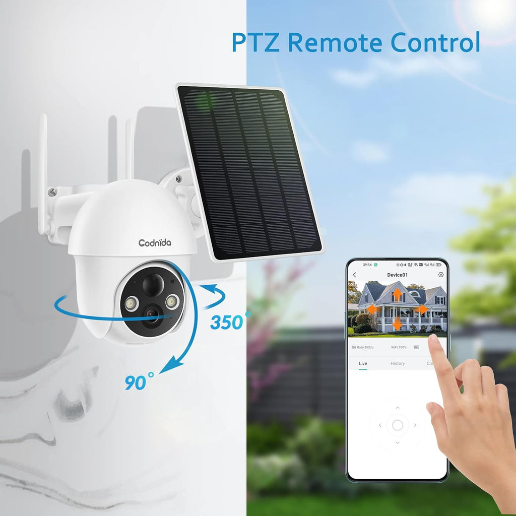Solar Security Camera, 1080P Pan-Tilt Wireless WiFi Outdoor Battery Powered Surveillance Camera with Night Vision, 2-Way Audio, Motion Detection, SD Card & Cloud Storage P712