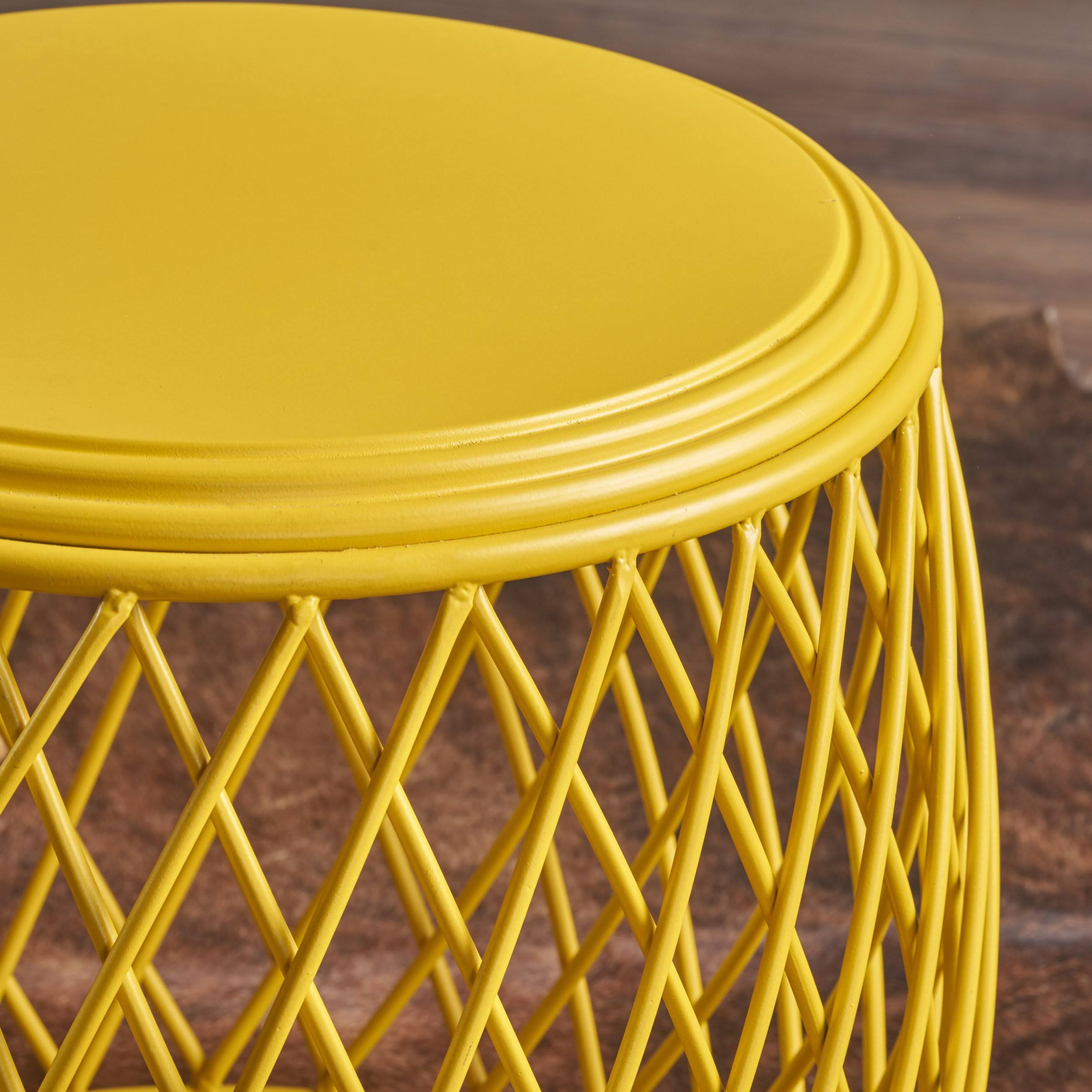 Matte Yellow Lattice Iron Side Table E929020