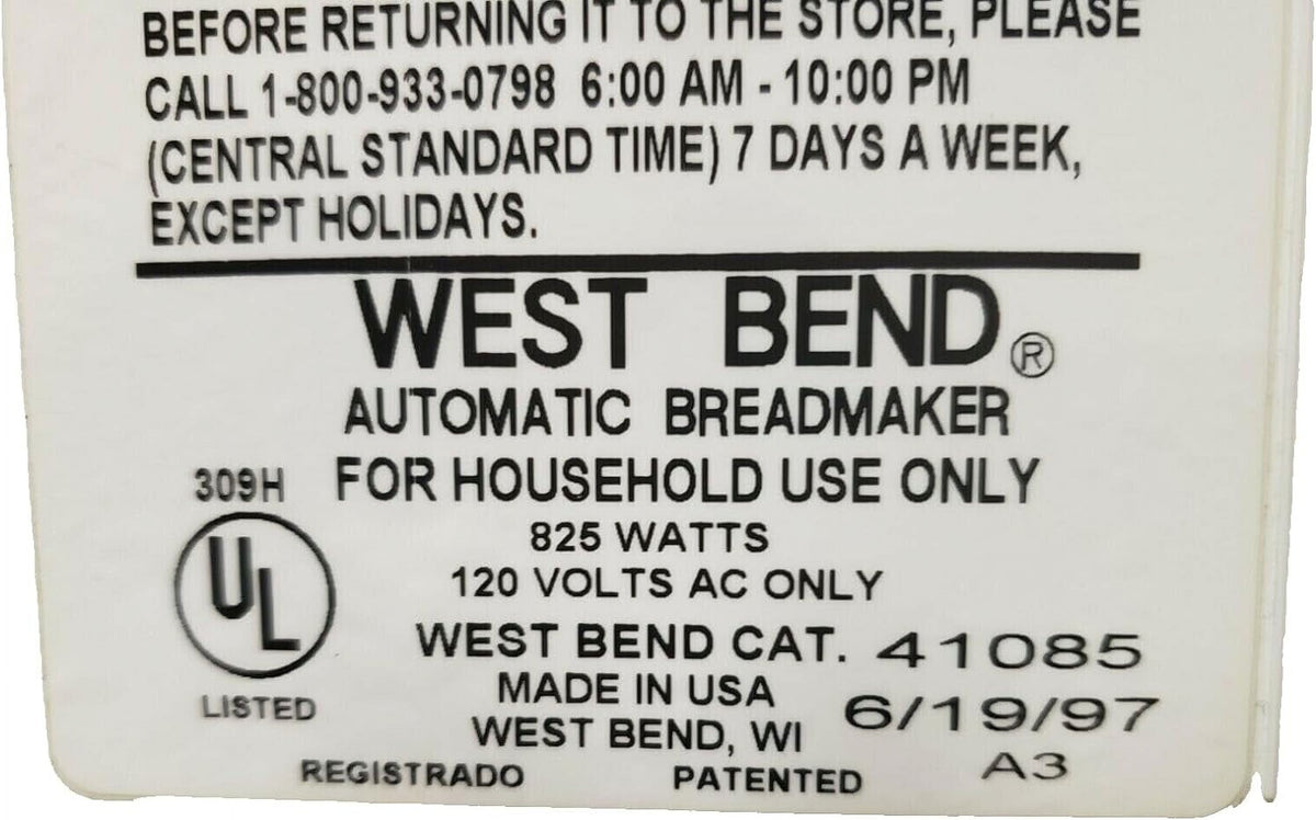 Pan Seal Kits For West Bend Bread Maker Models 41085 41085Z P58564