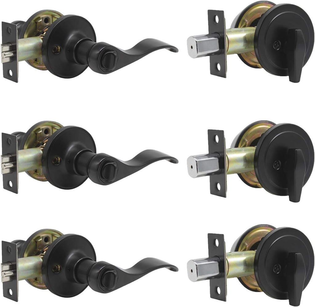 Satin Nickel Entry Lever and Single Cylinder Deadbolt Combo Pack, Keyed Alike Handleset Y678