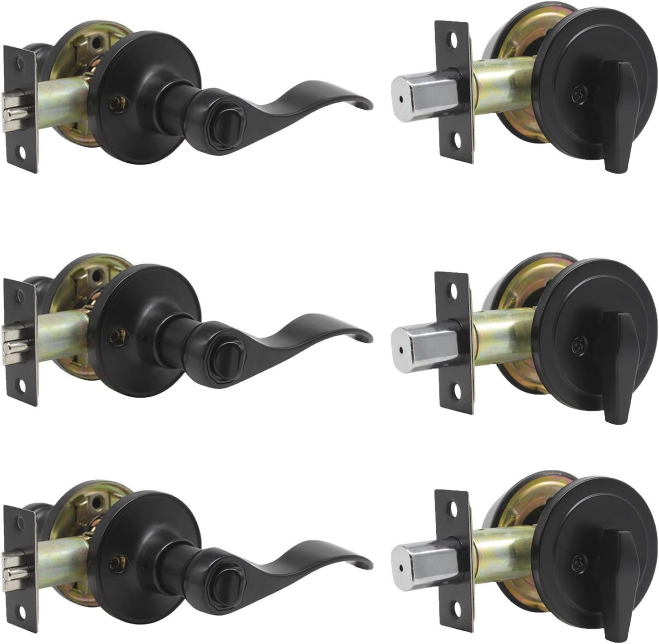 Satin Nickel Entry Lever and Single Cylinder Deadbolt Combo Pack, Keyed Alike Handleset Y678