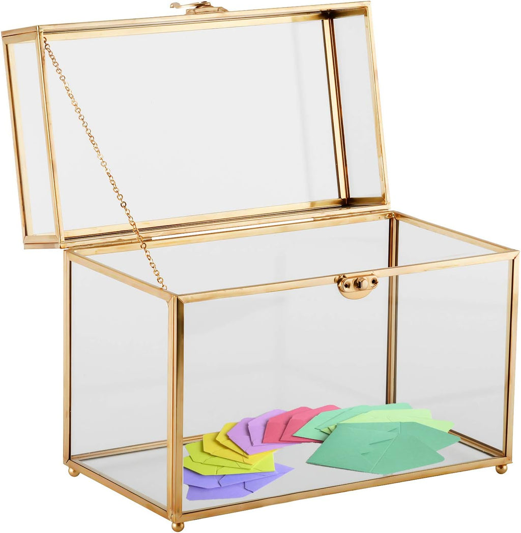 Gold Clear Rectangle Glass Card Box A9476