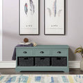 Green Wood Storage Bench with 3 Drawers and 3 Woven Baskets U683834