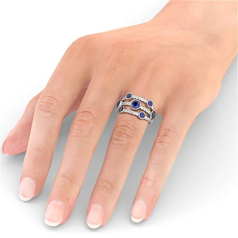 14K White Gold Blue Sapphire Diamond Eternity Band Size 10 Y754989