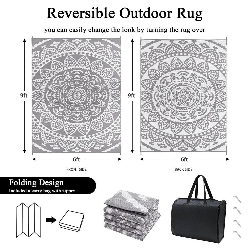 6'x 9' Reversible Outdoor Plastic Straw Camping Rug N1075