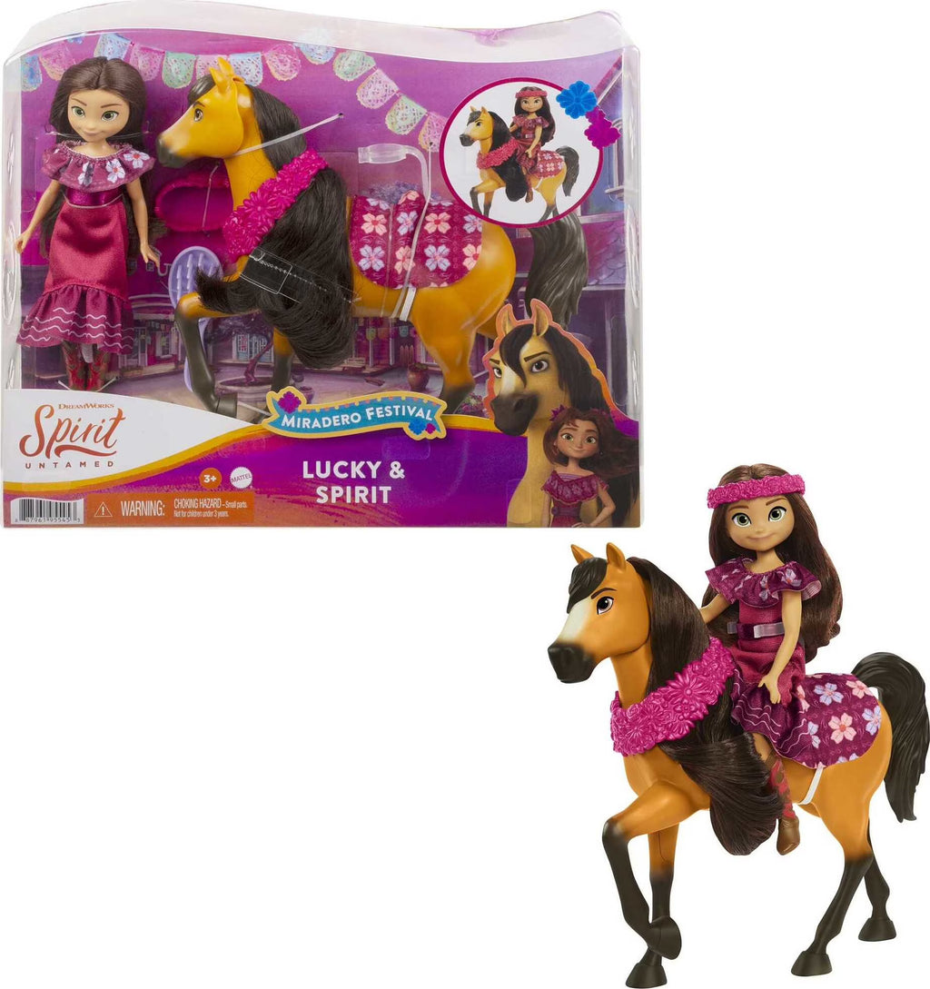 Lucky Doll with Dress, Floral Crown, Brush & Spirit Horse with Long Mane N33631