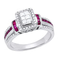 Princess Ruby and White Diamond Engagement Ring in 925 Sterling Silver I9383
