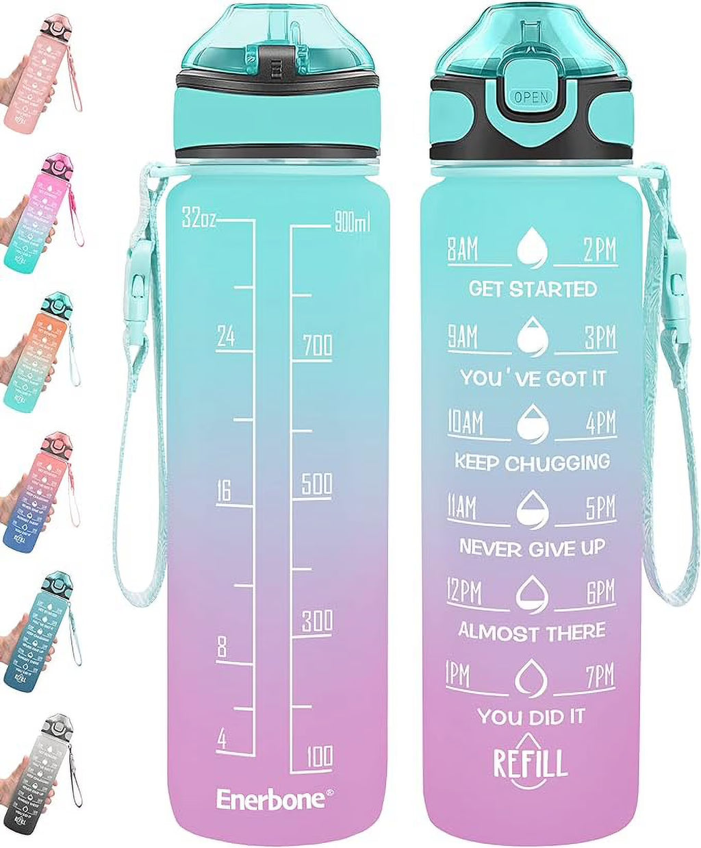 32 oz Water Bottle with Straw and Carrying Strap P22891