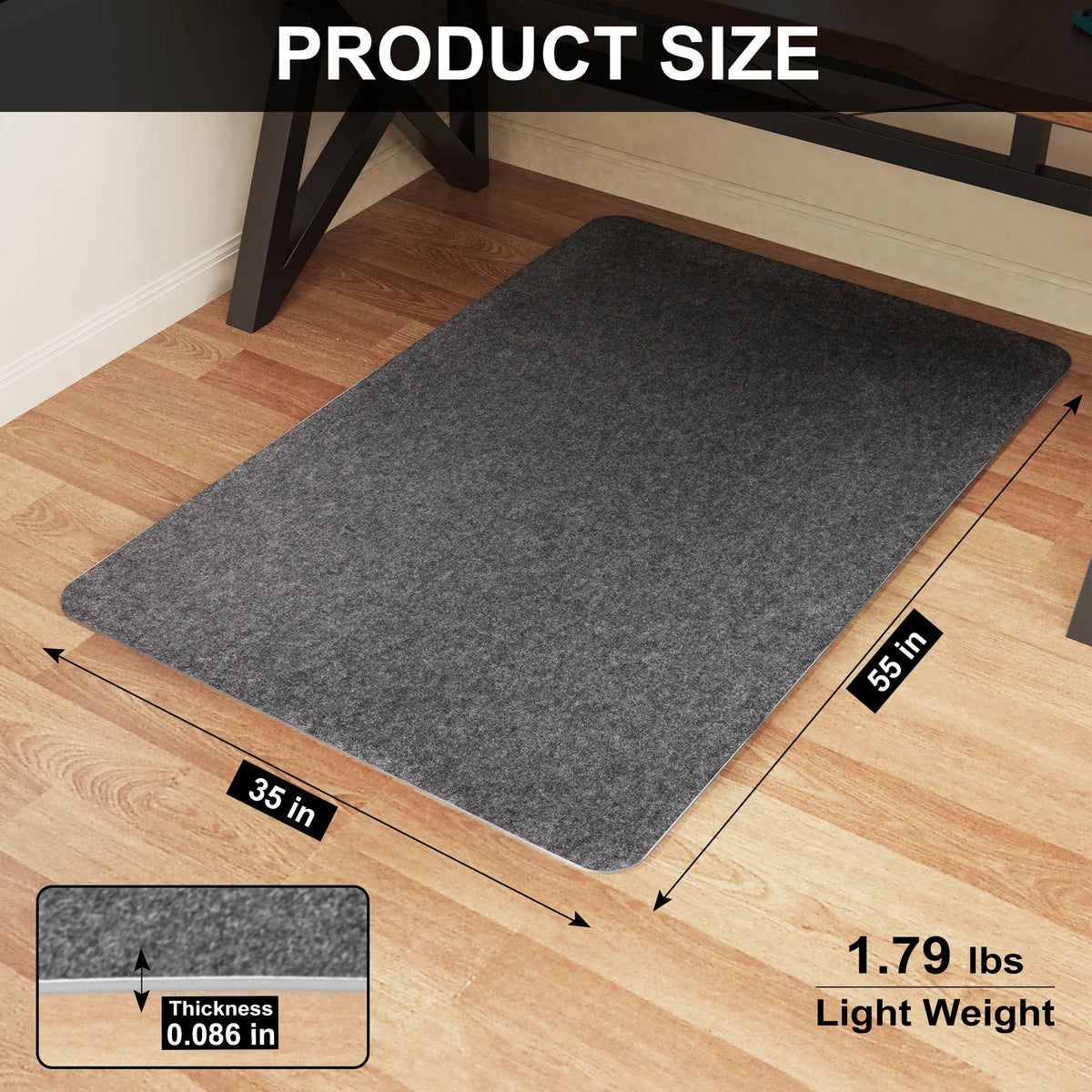 Office Chair Mat for Carpet 55"x35" Hardwood Floor Protector Mat W76793