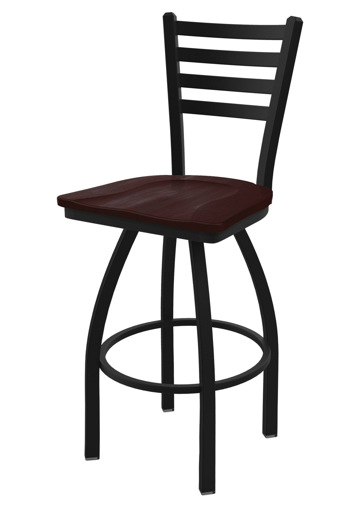 Black Wrinkle Swivel Stool with Dark Cherry Maple Seat L934159