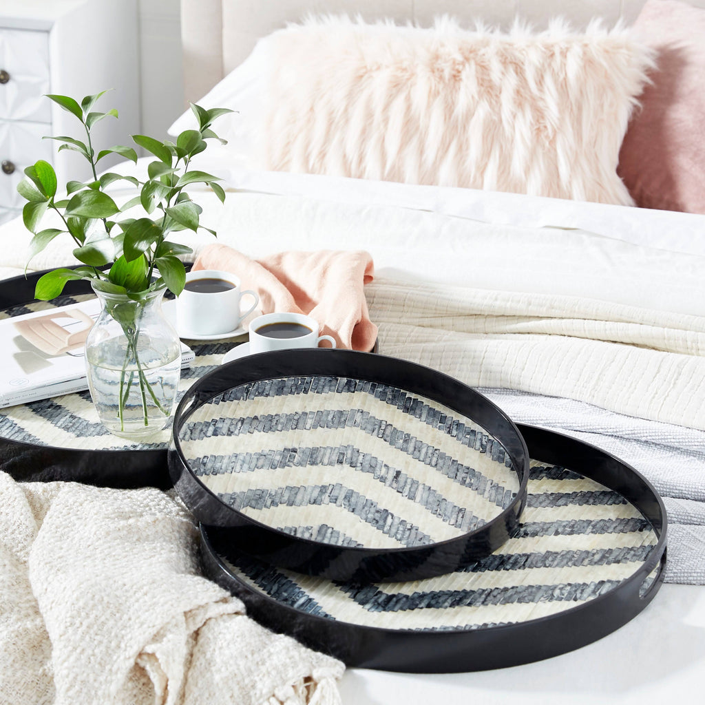 Set of 3 Round Capiz Shell Serving Trays P300