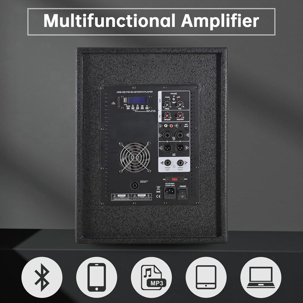 4000W 12-inch PA Speaker System Combo Set with Remote Control, Line Array Speakers with Built-in MP3 USB FM SD Card Bluetooth & Subwoofer M821177
