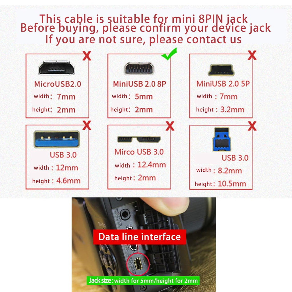 Black USB Data Sync Charging Cable for Panasonic Lumix Camera I3004
