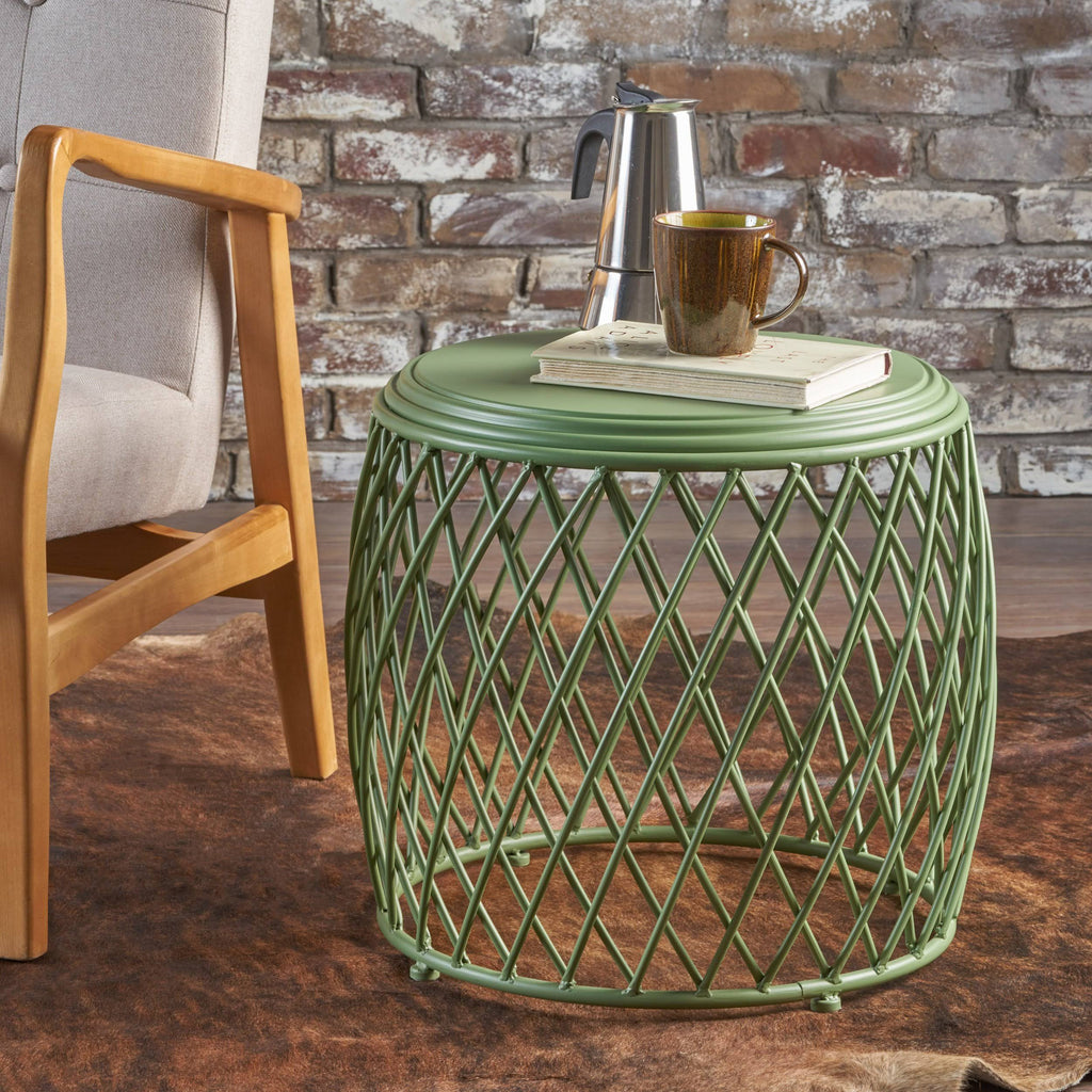Matte Yellow Lattice Iron Side Table E929020