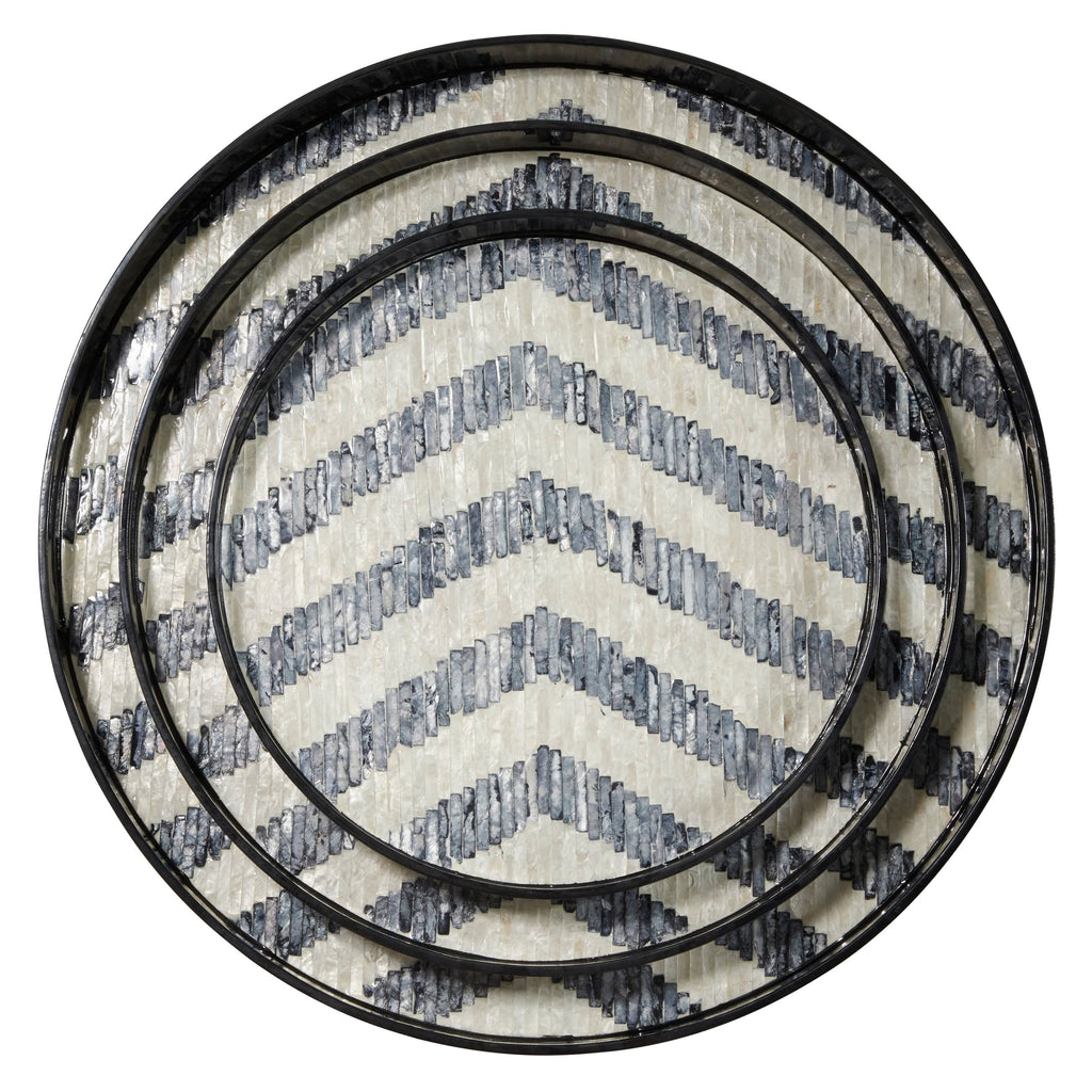 Set of 3 Round Capiz Shell Serving Trays P300