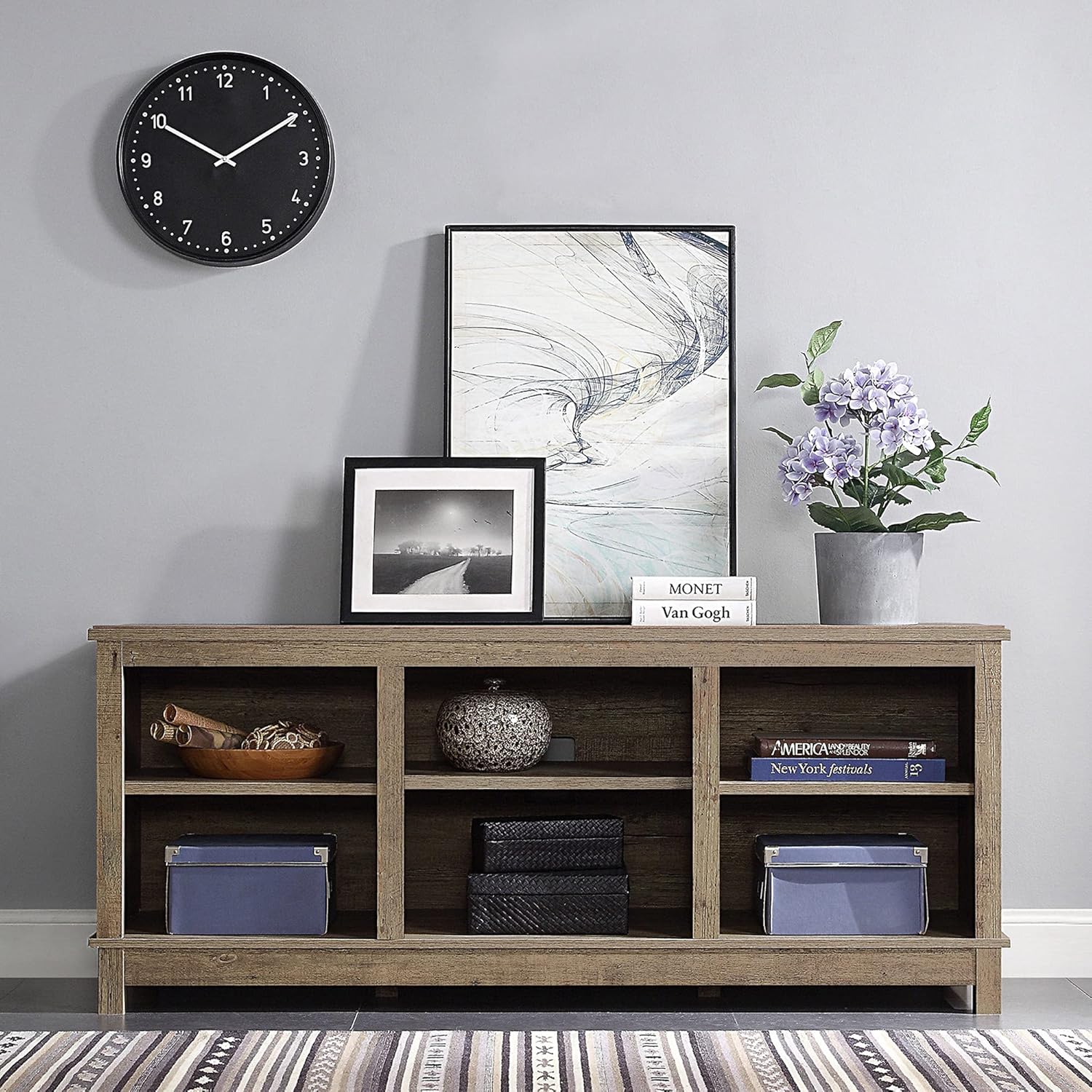 Espresso TV Stand with Wood Glass Storage Cabinets B7703