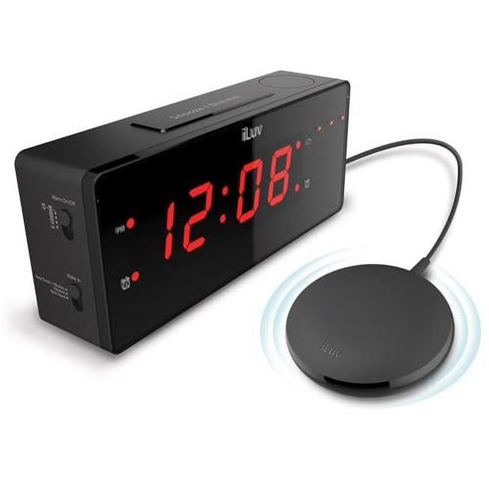 Jumbo LED Dual Alarm Clock with Wired Bed Shaker W464834