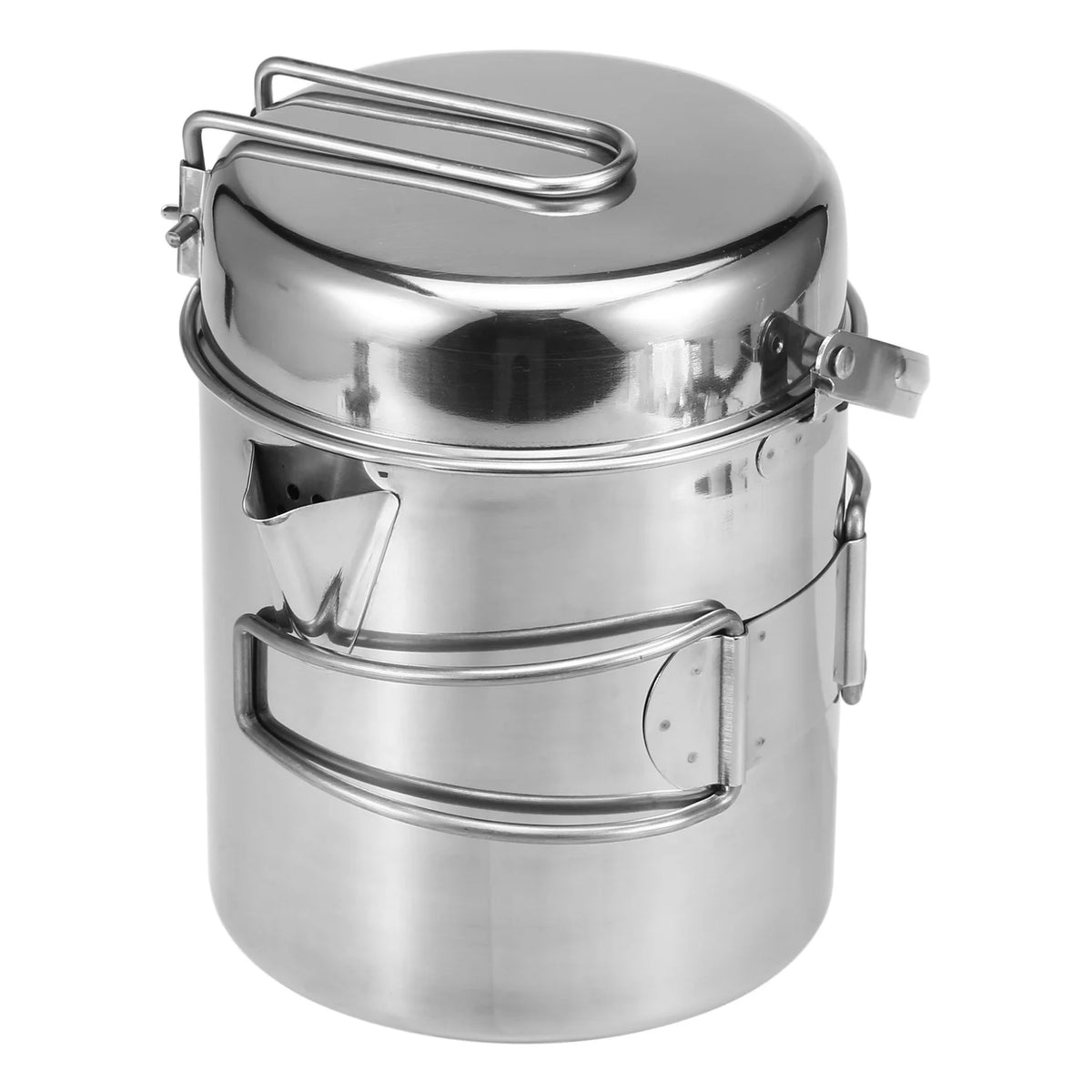 1L Stainless Steel Portable Camping Pot with Foldable Handle V325877