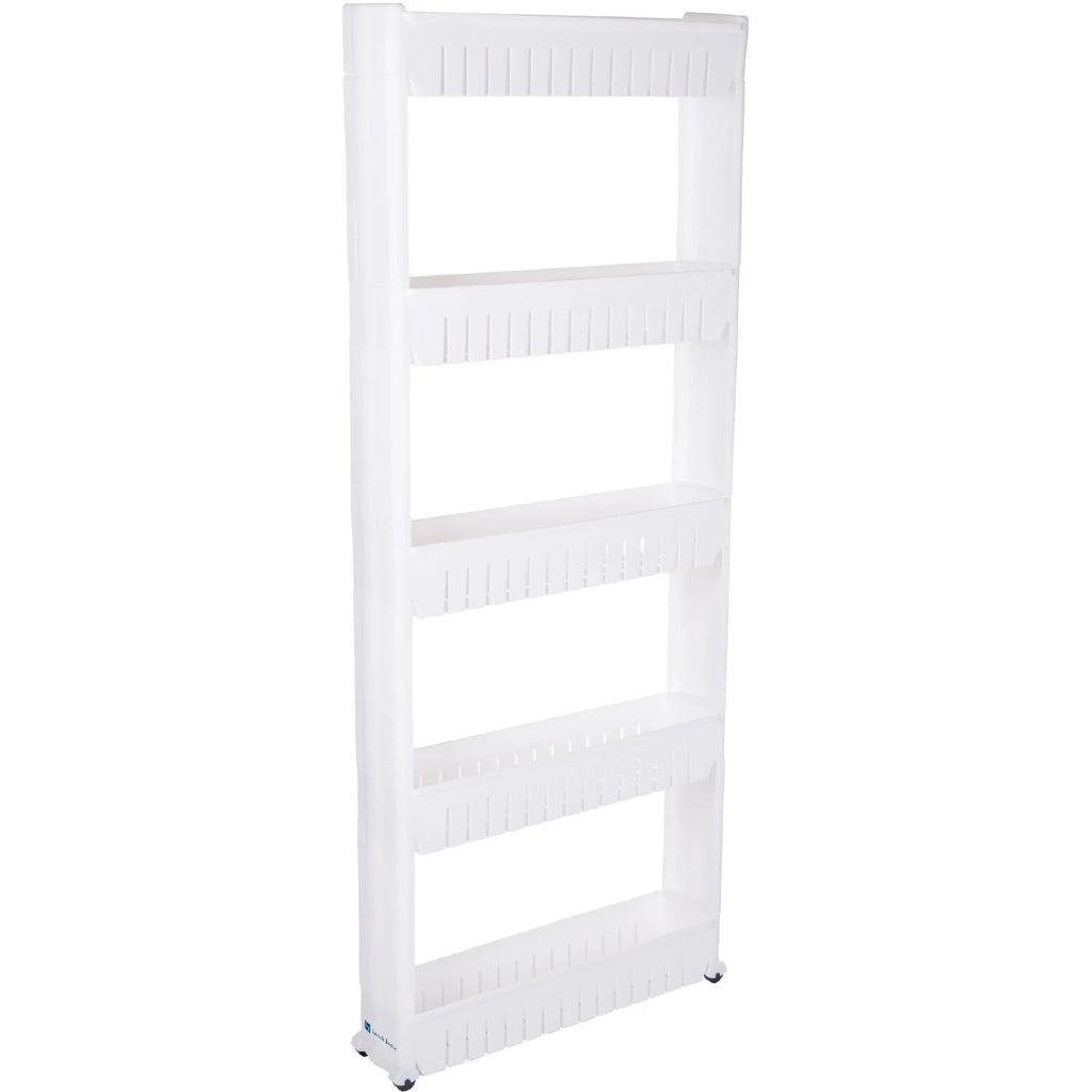 5-Tier White Plastic Rolling Pantry Storage Cart L463403