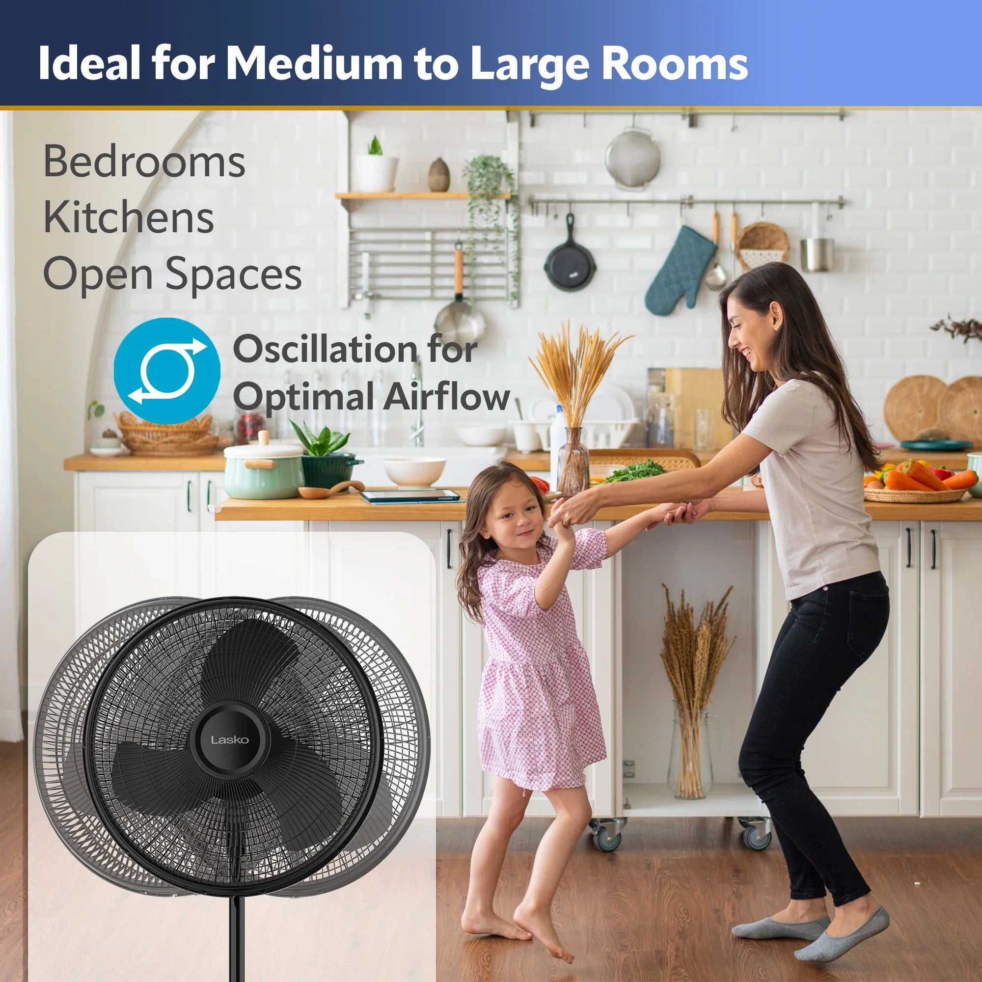16" Oscillating Adjustable Pedestal Fan with 3-Speeds, 47" H, Black L220188