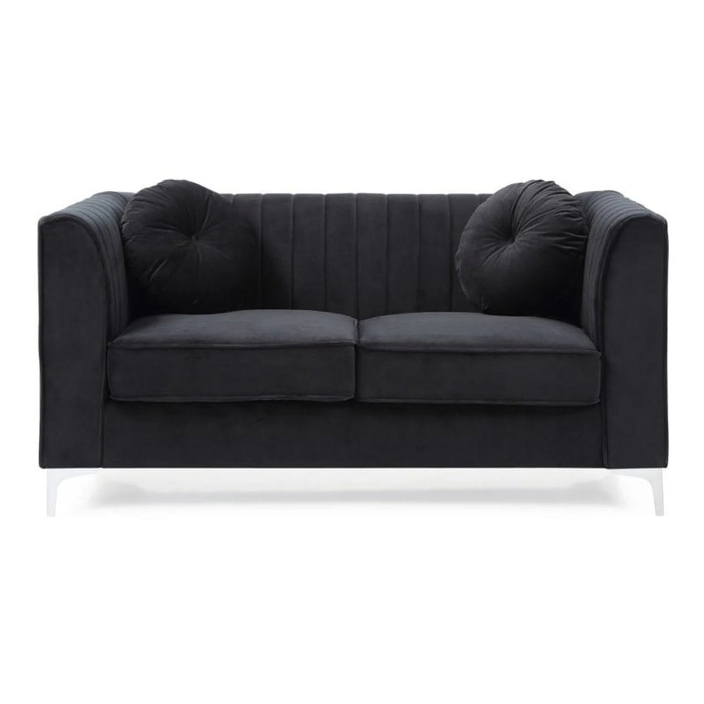Black Velvet Channel Tufted Loveseat N328