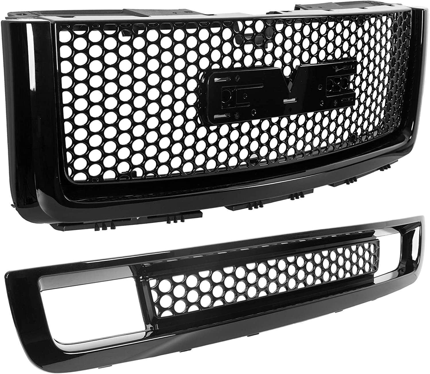 Black Front Bumper Center Grille and Lower Grille Guards ABS Plastic R753633