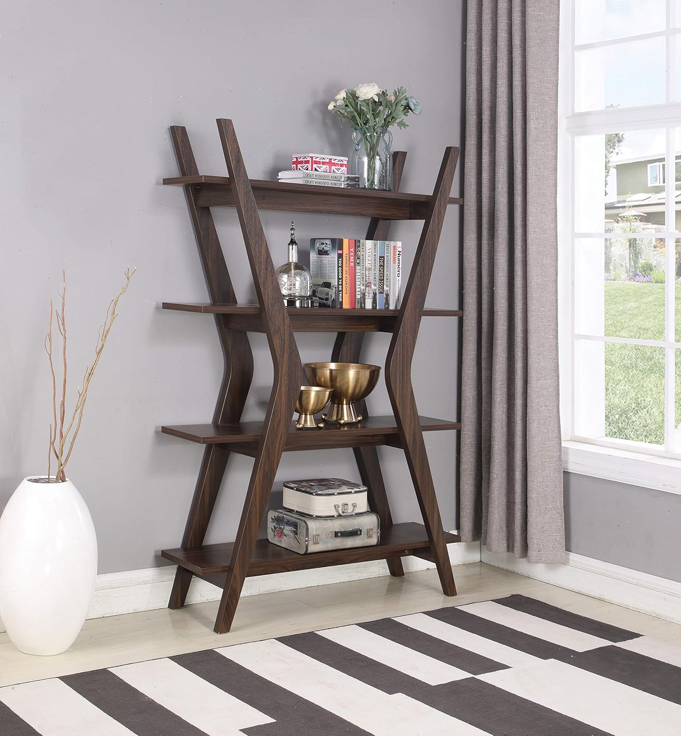 4-Tier Bookcase Dark Walnut Brown Z830