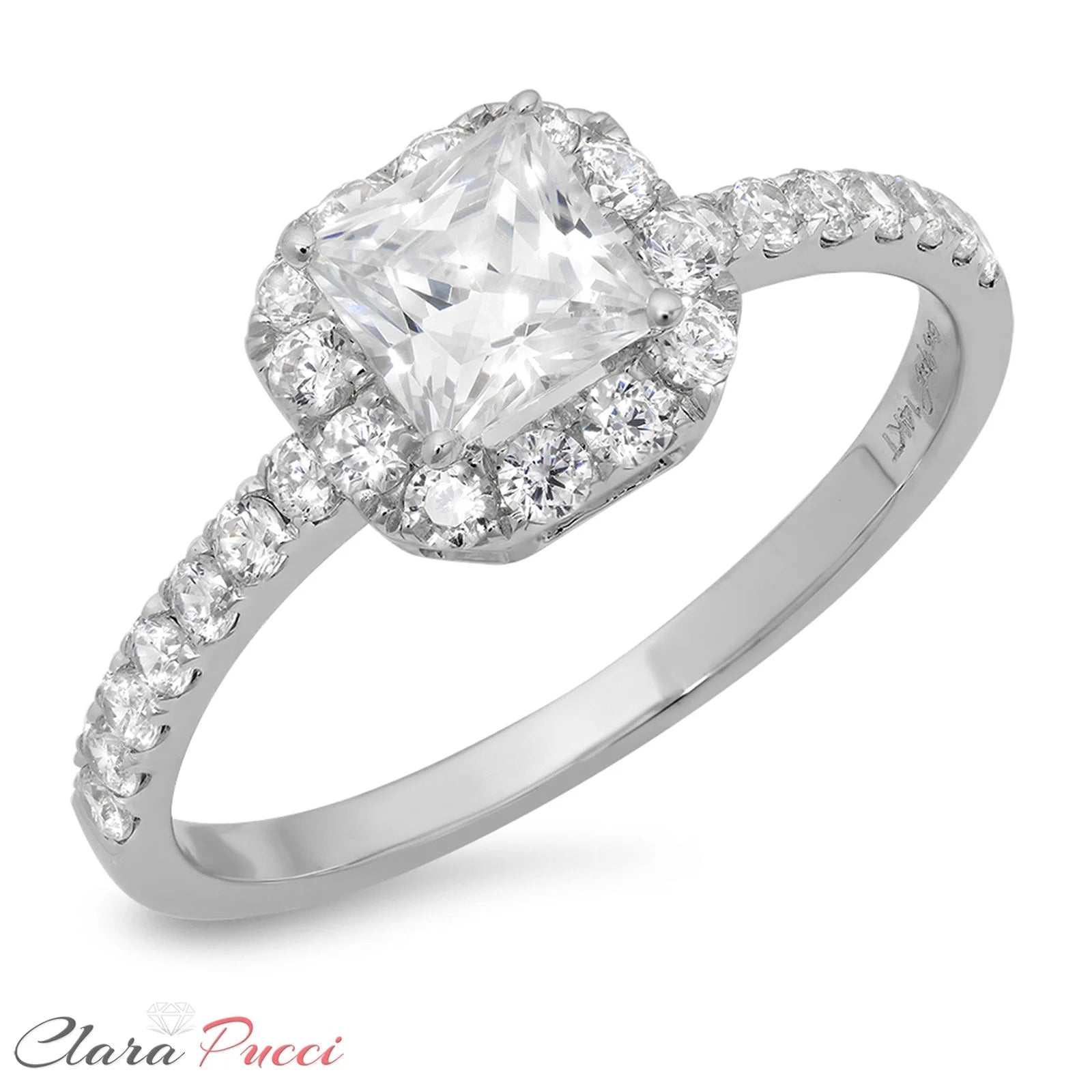14k White Gold Princess Cut White Sapphire Halo Ring R7445