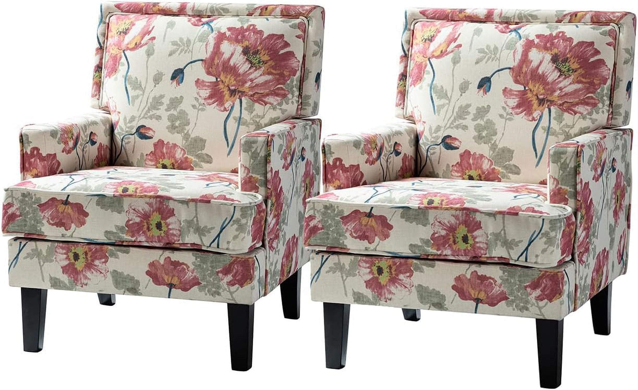 Red Fabric Club Chair Set Of 2 with Rubber Wood Legs A28274