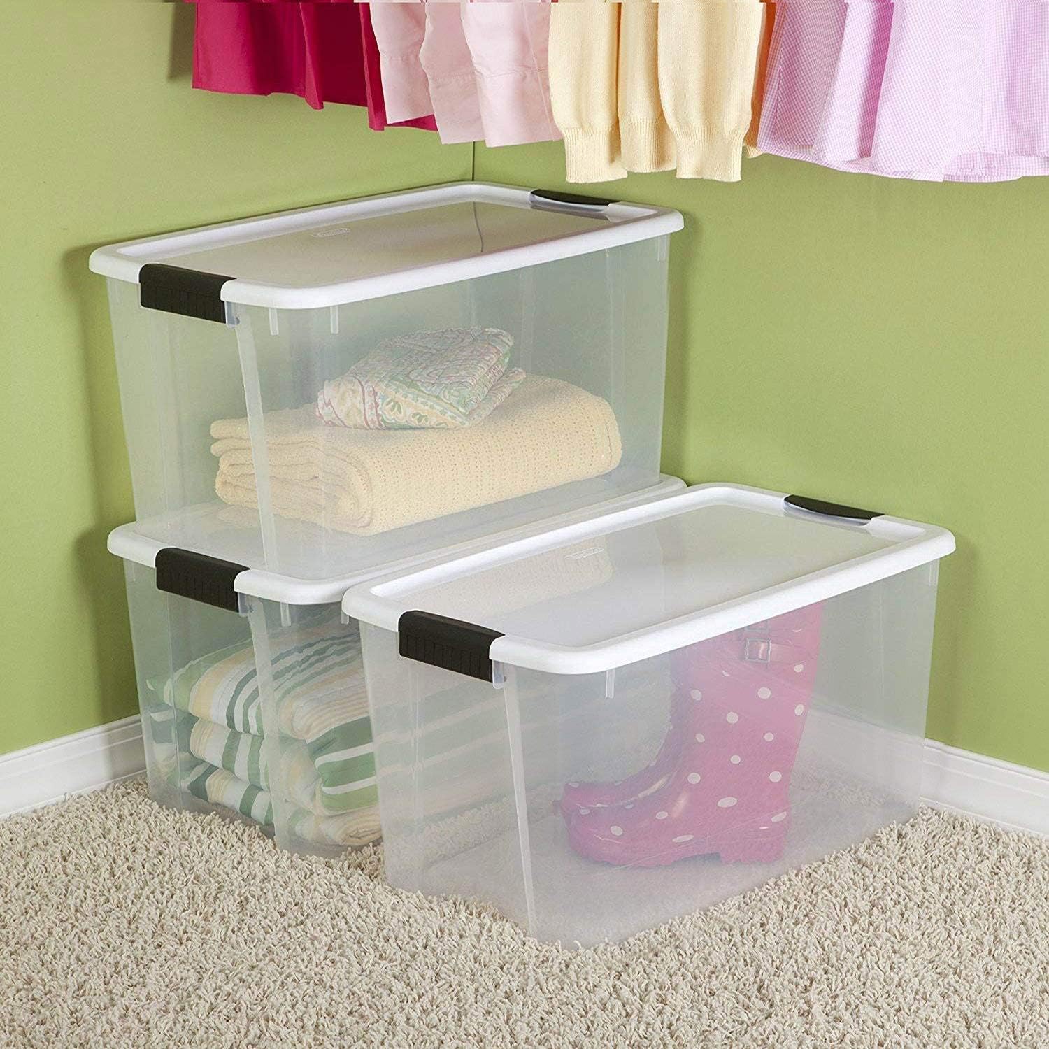 70 Quart Ultra Latch Storage Box with White Lid & Clear Base (12 Pack) W42413