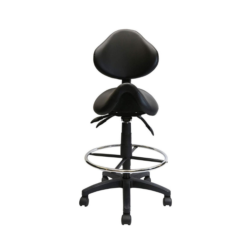 Adjustable Saddle Stool with Backrest, PU Leather, Black F184850