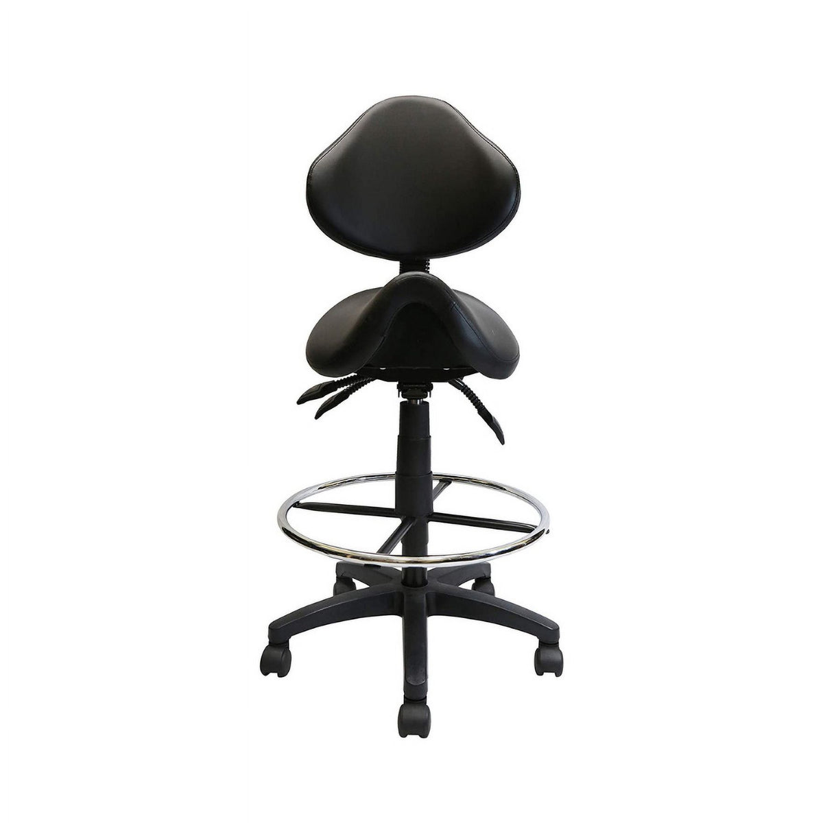 Adjustable Saddle Stool with Backrest, PU Leather, Black F184850