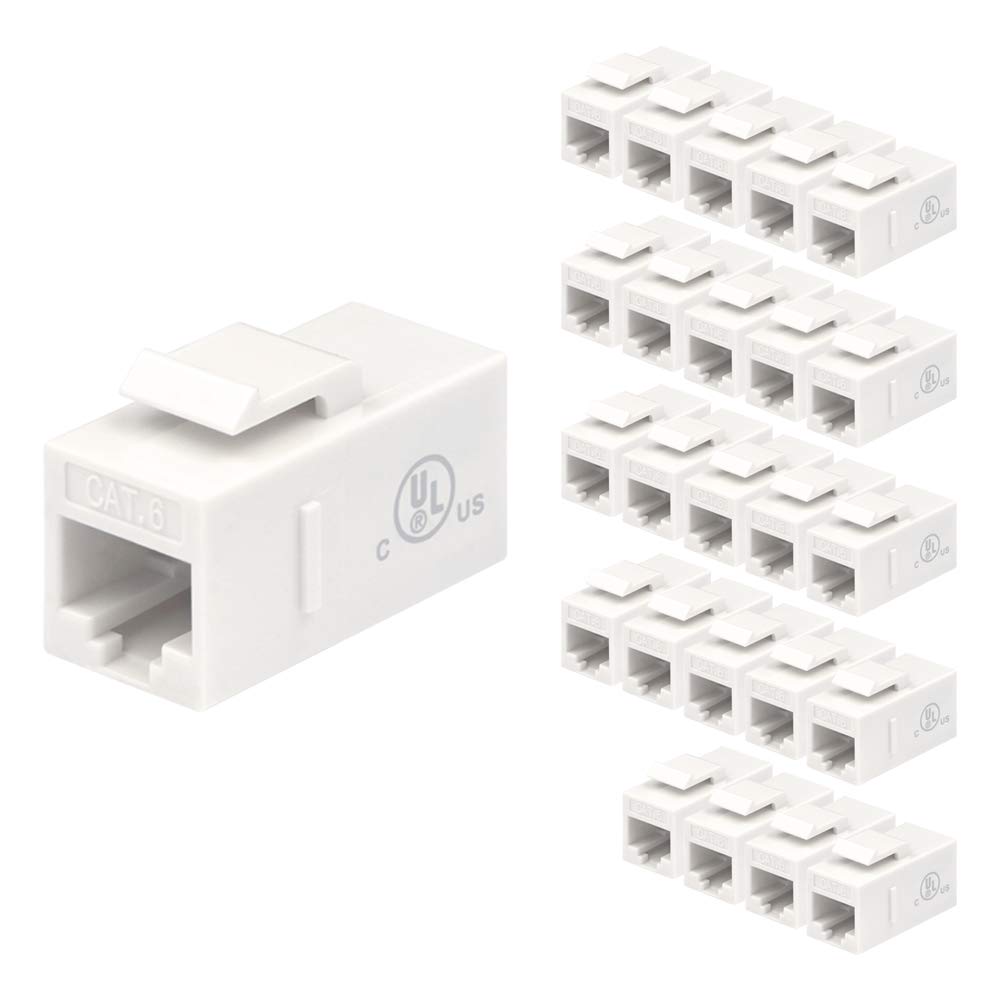 UL Listed 25-Pack RJ45 CAT6 Keystone Coupler Female to Female Insert Coupler, UTP Inline Coupler Blue J131