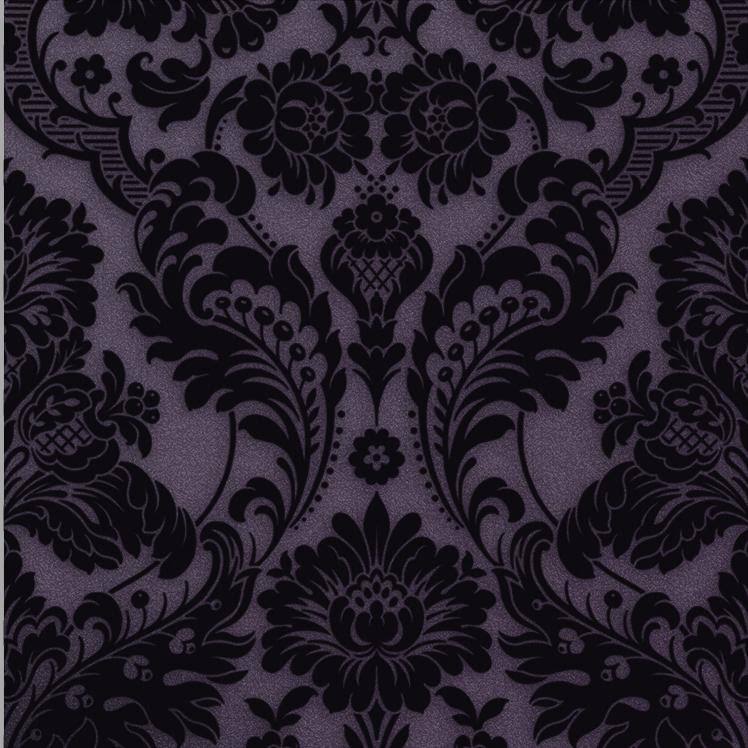 Cobalt Damask Flock Wallpaper P419857