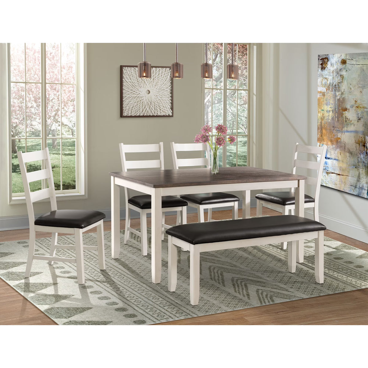 6PC Dining Set with Table, Four Chairs and Bench X88799