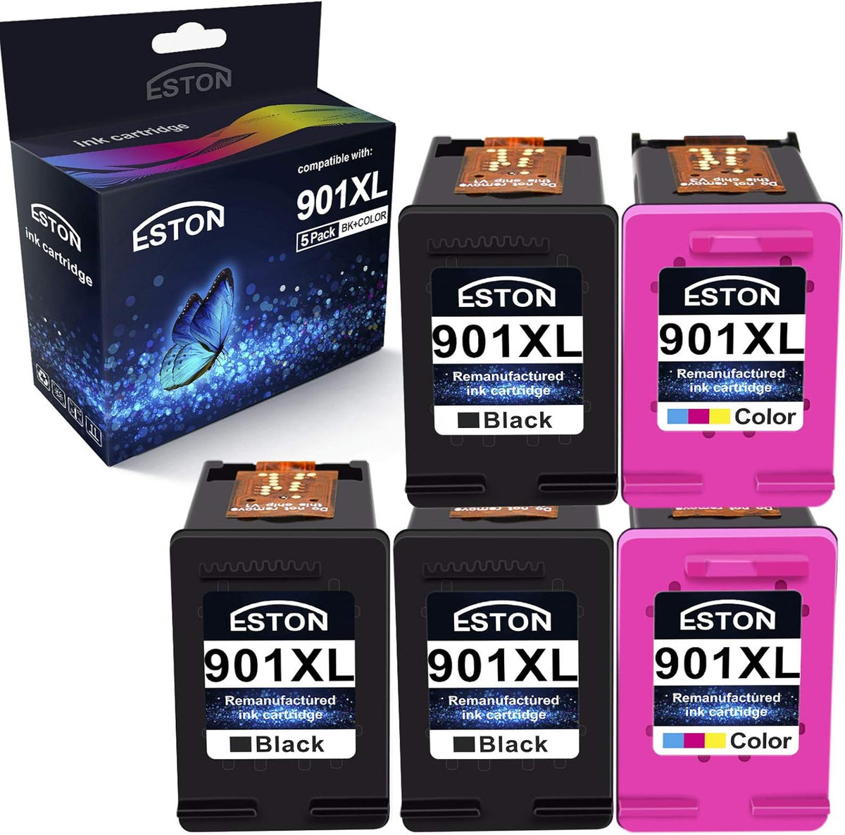 Remanufactured Ink Cartridges Black & Color 5Pack (3Black,2Color) B820