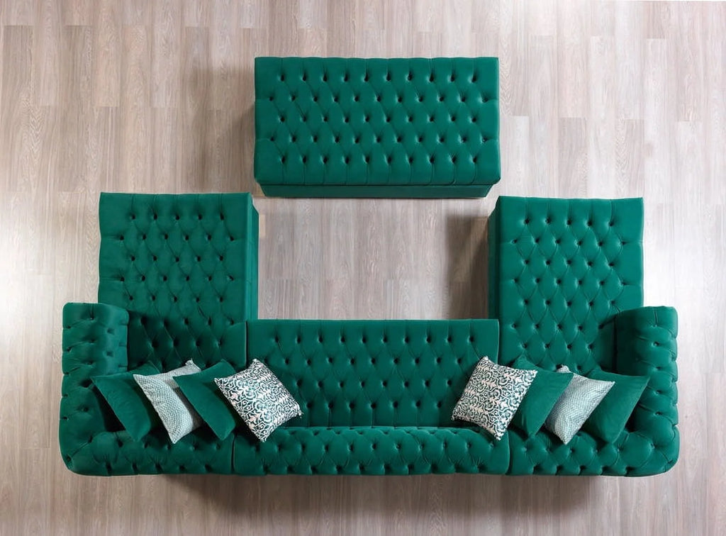 Green Velvet Double Chaise Sectional Y788