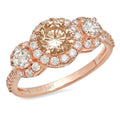 1.79ct Round Cut Brown Champagne Simulated Diamond 18k Rose Gold 3 Stone Ring Size 3.5 L83572