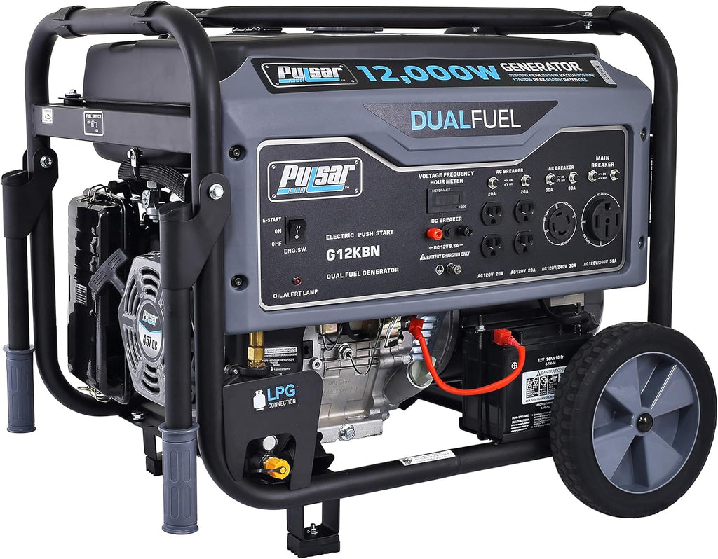 Heavy Duty Portable Dual Fuel Generator, 9500 Rated Watts & 12000 Peak Watts, Gas & LPG, Electric Start J289278