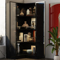 Black Corner Storage Cabinet with Glass Door and Light, 2 Doors and 4 Shelves, 31.5"L x 31.5"W x 63"H D829803