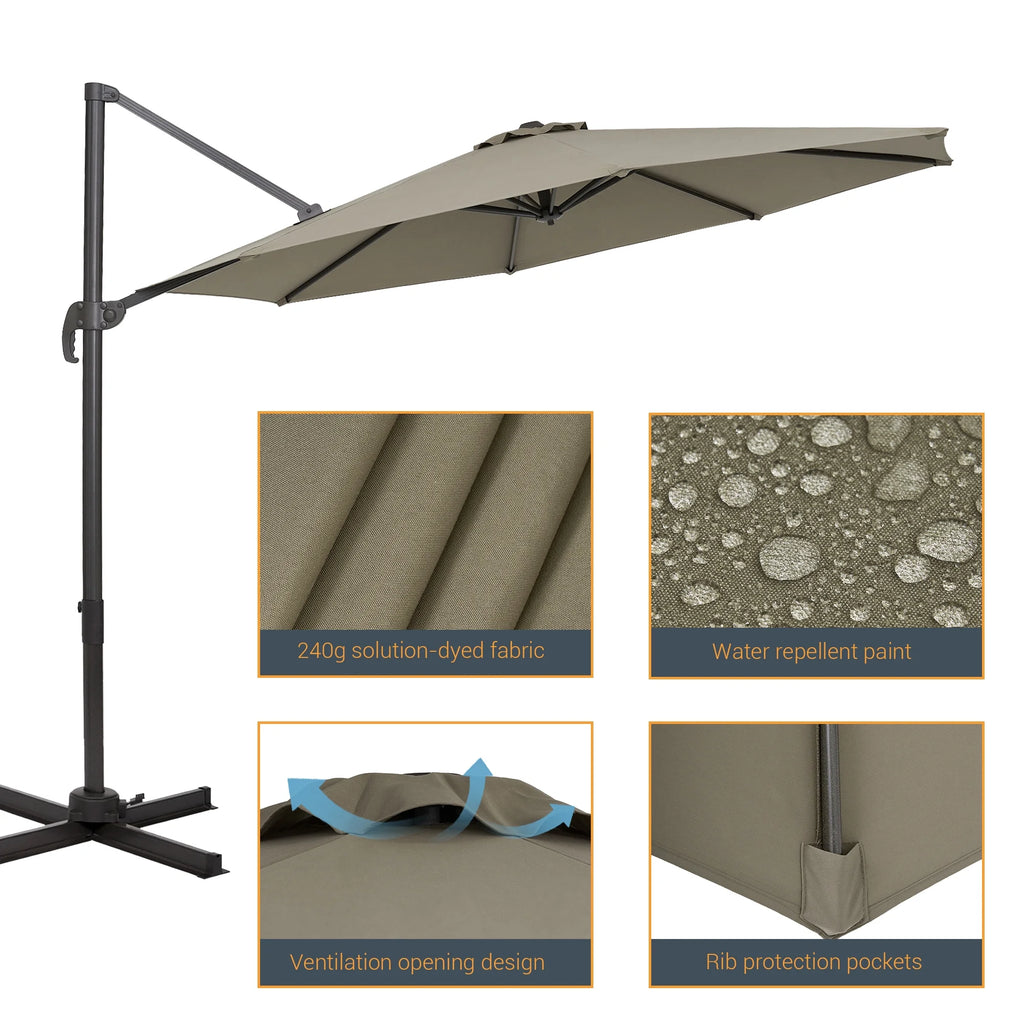 Taupe 10ft Outdoor Round Cantilever Patio Umbrella R38068