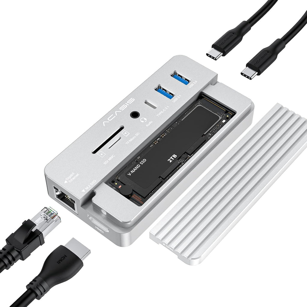10-in-1 USB-C Docking Station with M.2 NVME and SATA SSD Enclosure HDMI 100W PD Black U70554