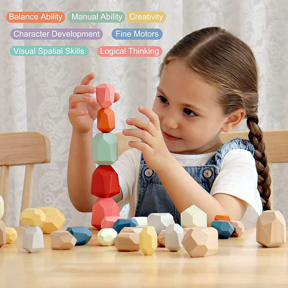 36pcs Wooden Colorful Stone Toy Stacking Building Educational Toy for Toddler K25919