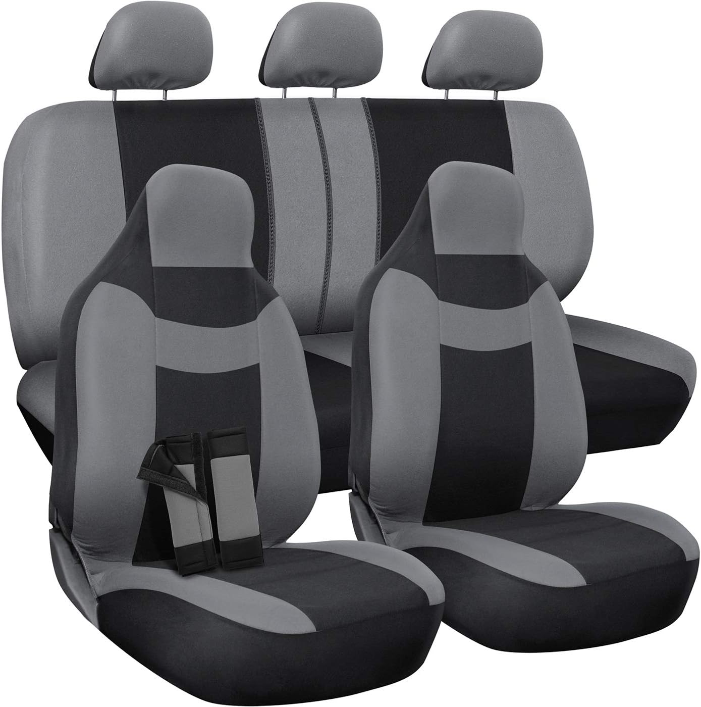 PU Leather Solid Beige Car Seat Cover Full Set S432