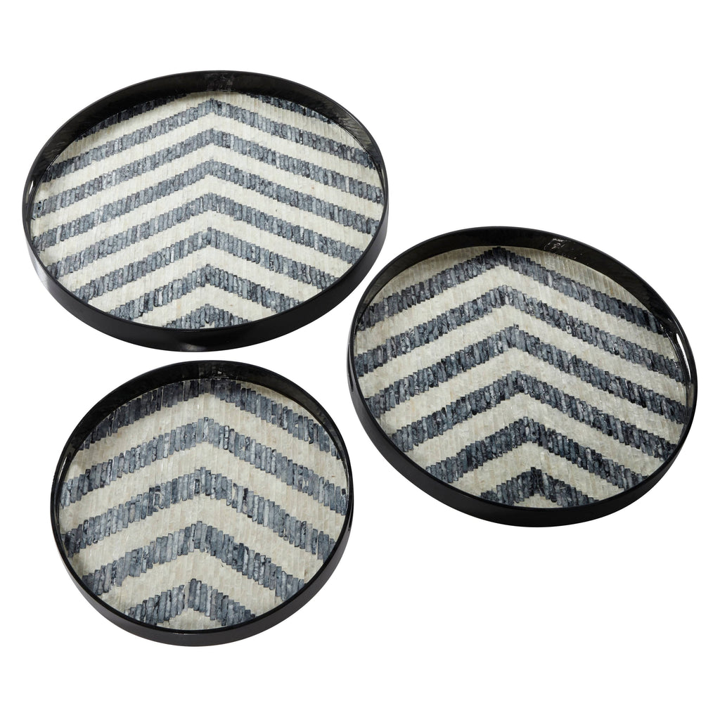 Set of 3 Round Capiz Shell Serving Trays P300