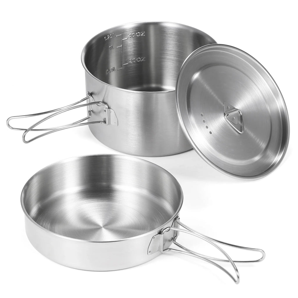 2pcs Stainless Steel Camping Cookware Set with Mesh Carry Bag Z9659